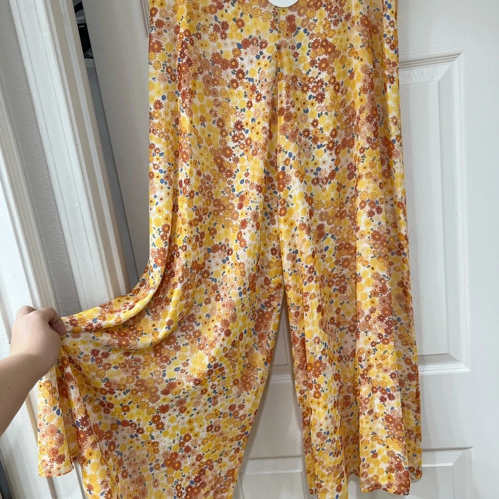 NWT STAUD yellow floral chiffon Flowy pants - Picture 6 of 12